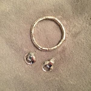 Silver tone earring and bracelet bundle